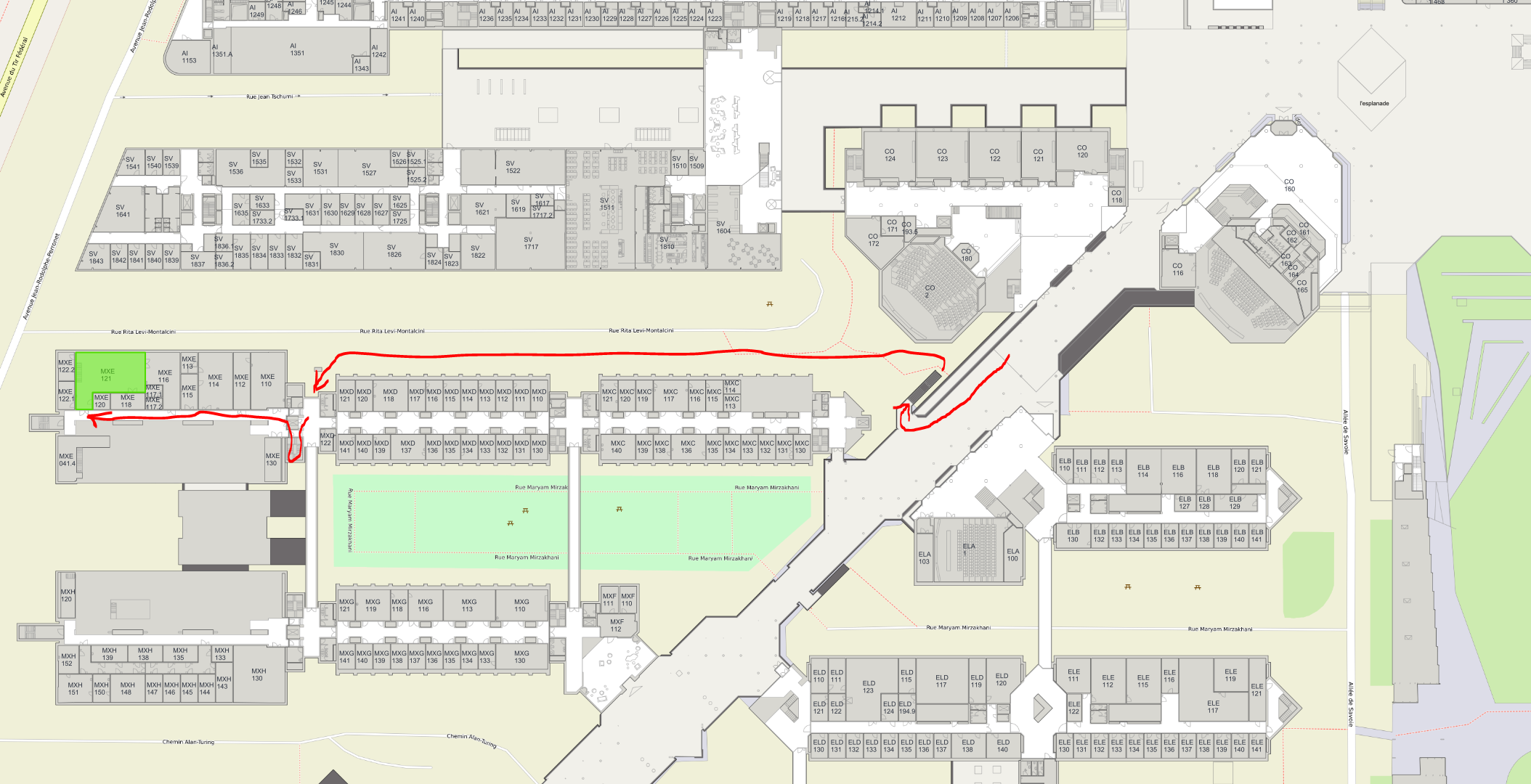 Plan d'accès depuis l'Esplanade