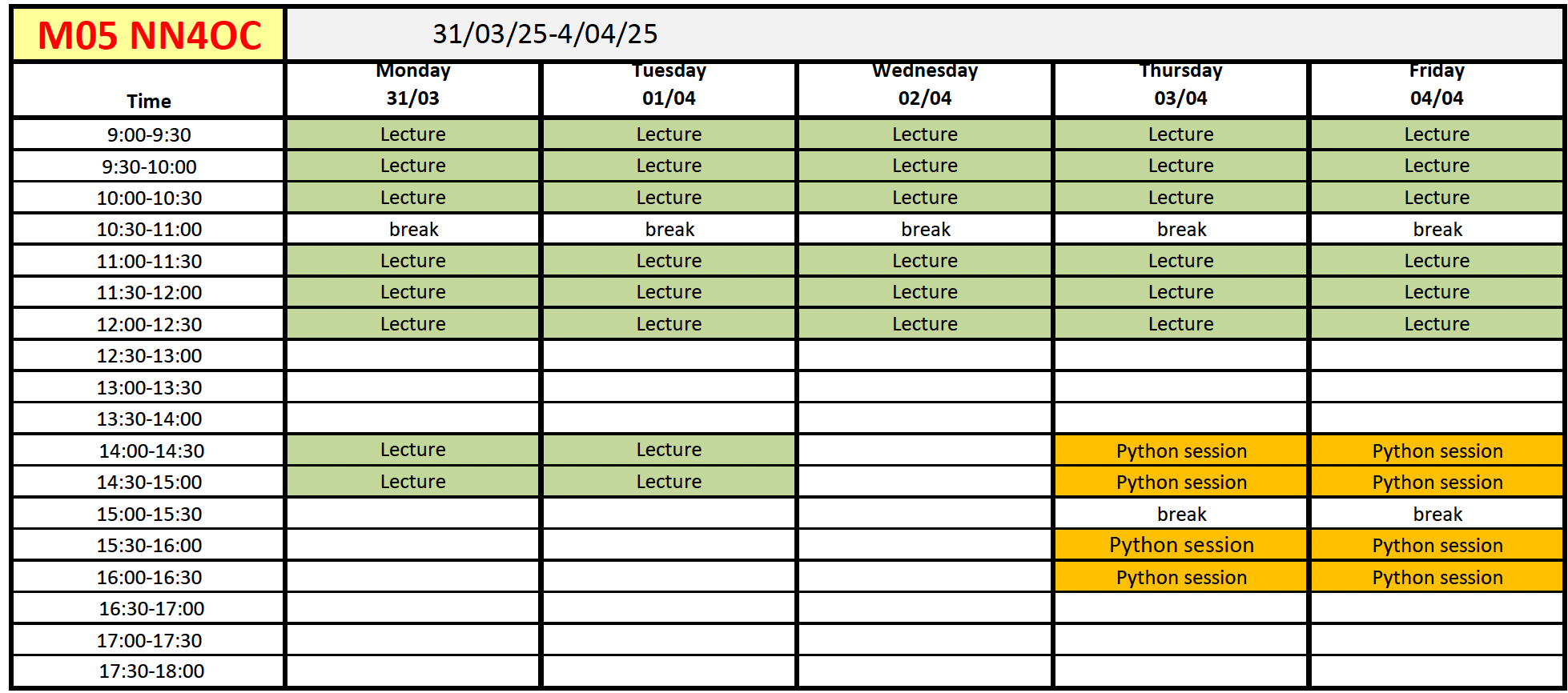 Course schedule